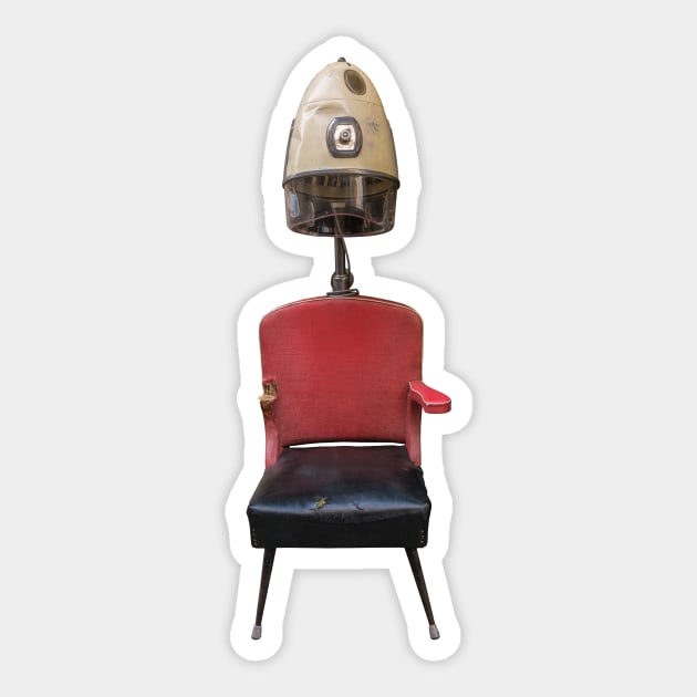 Vintage Retro Barber Hair Dryer And Chair Sticker by mrdoomits